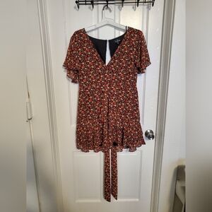 Lulu's Orange Tie Front Ruffled Mini Sundress